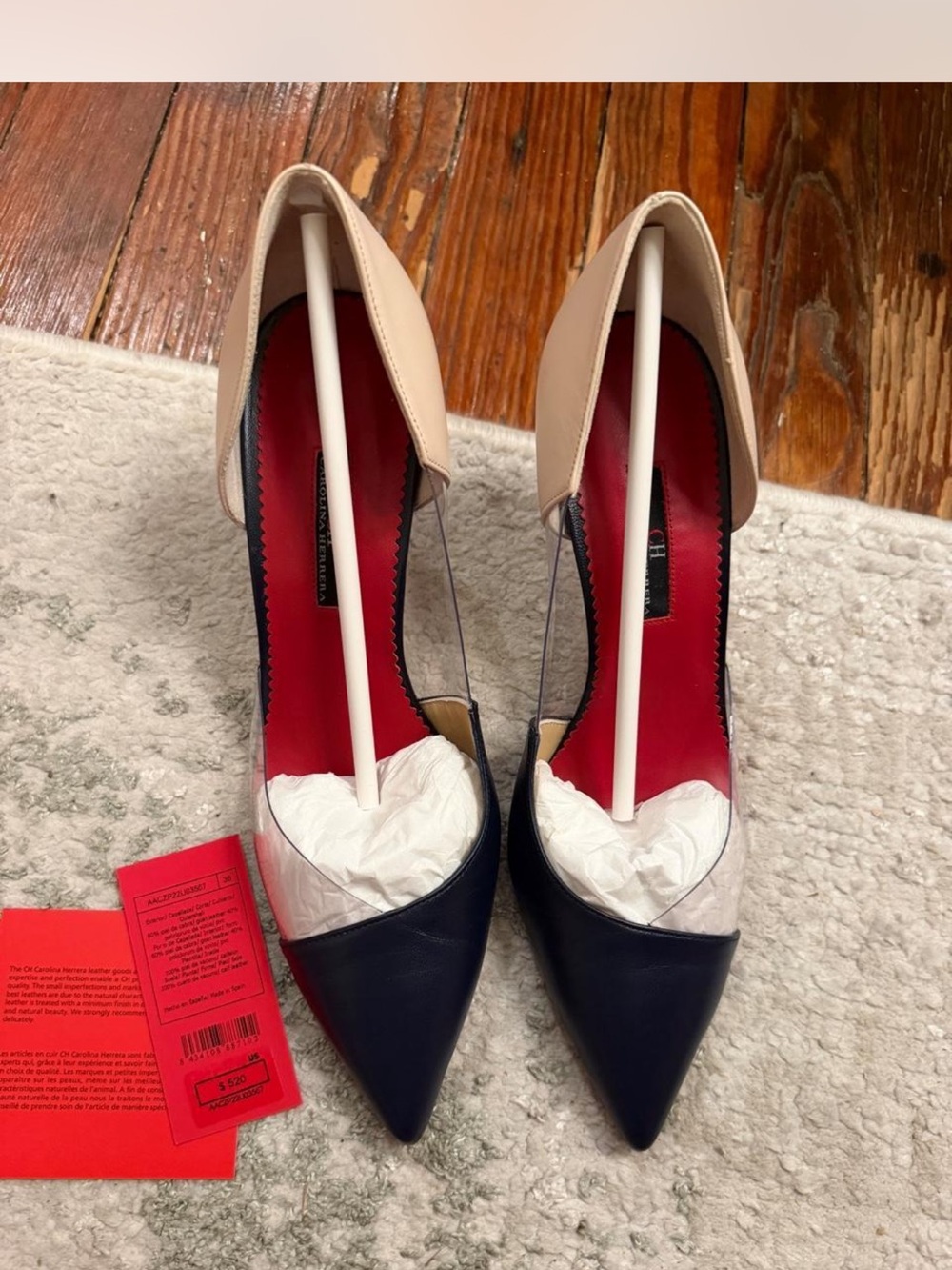 Carolina Herrera Navy and Beige Pointed-Toe Pumps